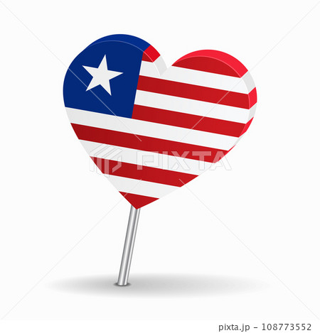 Liberian flag heart-shaped map pointer layout. Vector illustration. 108773552
