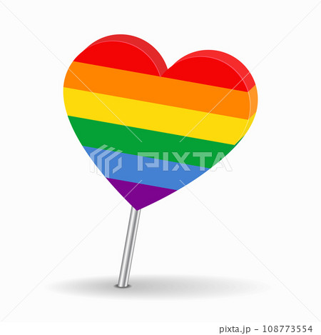 LGBT pride flag heart-shaped map pointer layout. Vector illustration. 108773554