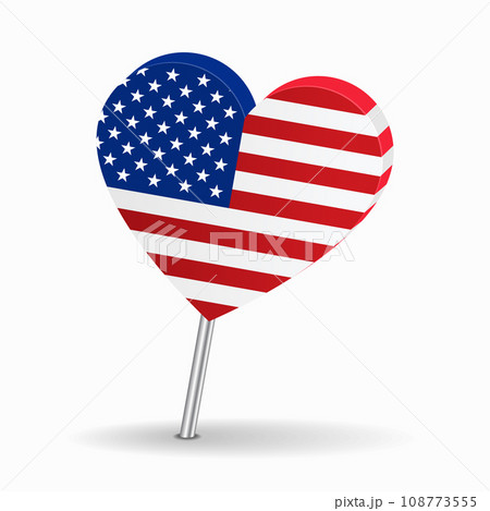 American flag heart-shaped map pointer layout. Vector illustration. 108773555