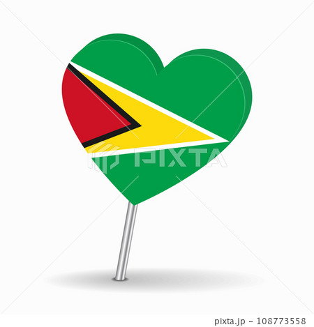 Guyanan flag heart-shaped map pointer layout. Vector illustration. 108773558