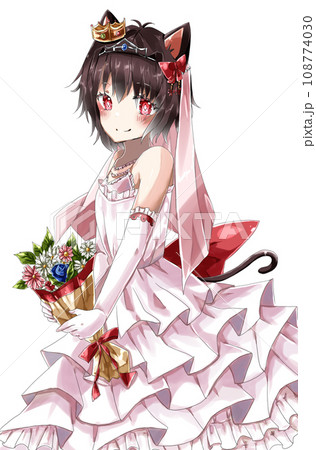 ウエディングドレスを着た猫耳の少女のイラスト素材 [108774030] - PIXTA