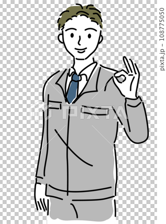 一個穿著工作服、有 OK 標誌的男人 一個穿著工作服、有 OK 標誌的男人 108775050