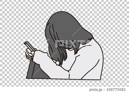 スマートフォンを見て気分が落ち込む女性 108775081