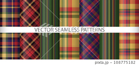 Set fabric texture pattern. Textile plaid vector. Check seamless tartan background. Set fabric texture pattern. Textile plaid vector. Check seamless tartan background. 108775182