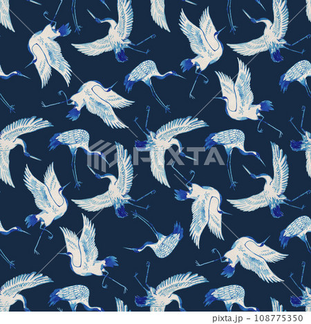 Beautiful seamless pattern with hand drawn watercolor crane birds. Stock illustration. Beautiful seamless pattern with hand drawn watercolor crane birds. Stock illustration. 108775350