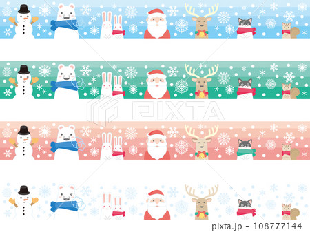 クリスマスのかわいい素材_サンタさんと動物の帯_4パターンセット 108777144