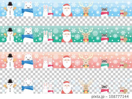 クリスマスのかわいい素材_サンタさんと動物の帯_4パターンセット 108777144