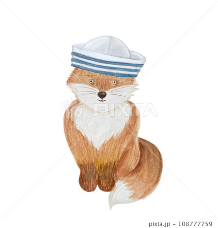 Watercolor sailor fox toy isolated on white 108777759