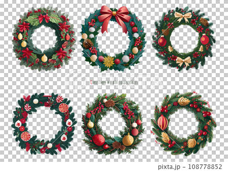 Christmas wreath frame illustration material set [Generation AI] 108778852