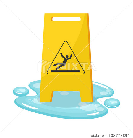 Wet floor warning sign to prevent falls and accidents. Industrial safety and occupational health at work 108778894