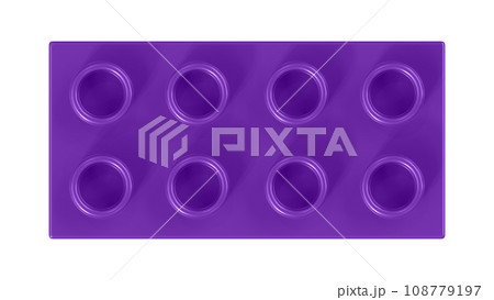 Grape Lego Block Isolated on a White Background. Close Up View of a Plastic Children Game Brick for Constructors, Top View. High Quality 3D Rendering with a Work Path. 8K Ultra HD, 7680x4320, 300 dpi 108779197
