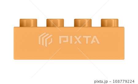 Chamois Lego Block Isolated on a White Background. Close Up View of a Plastic Children Game Brick for Constructors, Front View. High Quality 3D Rendering with a Work Path. 8K Ultra HD, 7680x4320 108779224