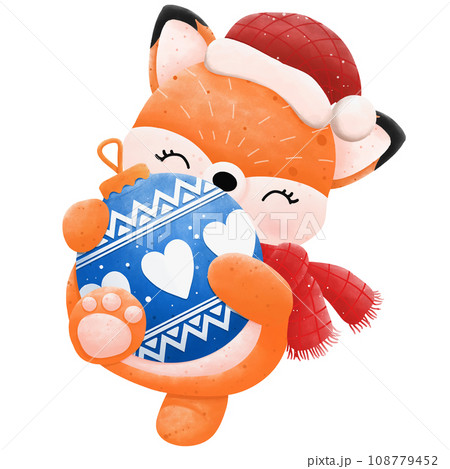 Christmas ball with baby animals. watercolour illustration clipart for design Christmas elements.  108779452