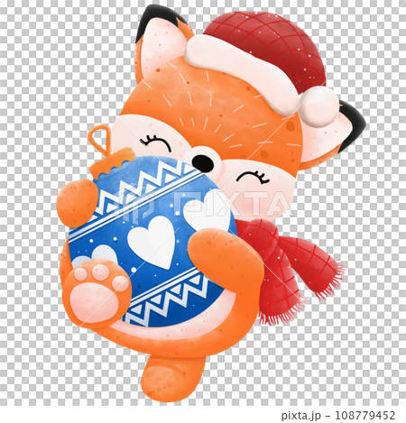 Christmas ball with baby animals. watercolour illustration clipart for design Christmas elements.  108779452