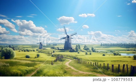 Windmill on summer meadows Windmill on summer meadows 108779503