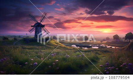 Windmill on summer meadows 108779504