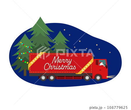 夜道を走るクリスマス広告トラックのベクターイラスト 108779625