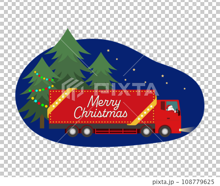 夜道を走るクリスマス広告トラックのベクターイラスト 108779625