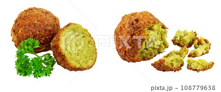 falafel ball with half isolated on a white background with full depth of field falafel ball with half isolated on a white background with full depth of field 108779638