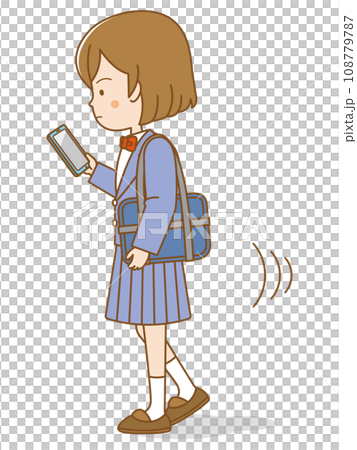 歩きスマホをする女子学生 歩きスマホをする女子学生 108779787