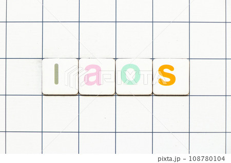 Colorful tile letter in word laos on white grid background Colorful tile letter in word laos on white grid background 108780104