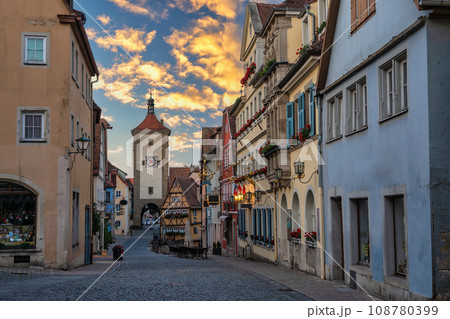 Rothenburg ob der Tauber Germany, sunrise city skyline at Plonlein the Town on Romantic Road of Germany 108780399
