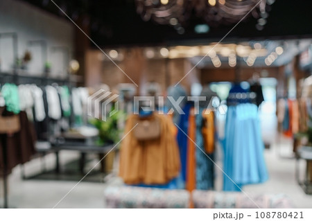 blurry Shop Fashion stylish luxury clothes. Image and stylish services, selection of colors, types. Spring capsule wardrobe 108780421