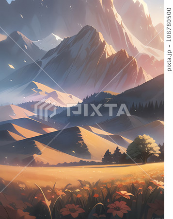 朝焼けに染まる山並み 108780500