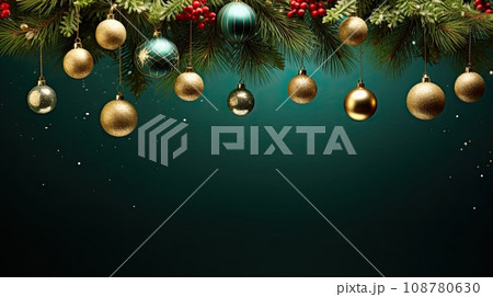 fir tree branches with decorations 108780630