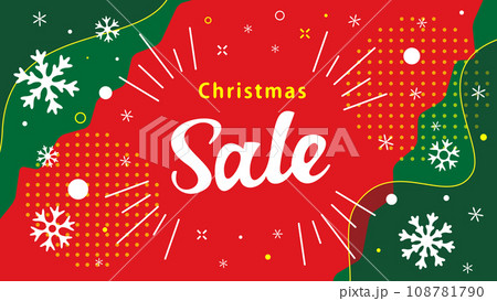 クリスマスセール(Xmas sale)、雪の結晶と英語のテキスト、赤と緑のベクター背景イラスト素材 クリスマスセール(Xmas sale)、雪の結晶と英語のテキスト、赤と緑のベクター背景イラスト素材 108781790