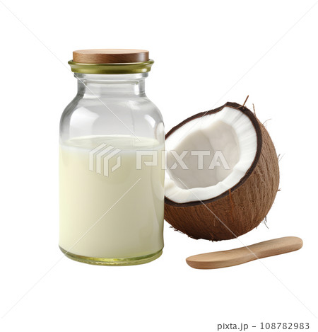 Virgin Coconut Oil in Glass Jar with Wooden Lid 108782983