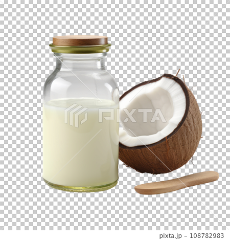 Virgin Coconut Oil in Glass Jar with Wooden Lid 108782983