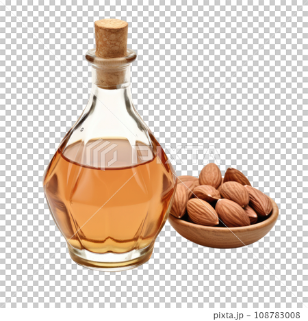 Organic Almond Oil Bottle and Nuts 108783008