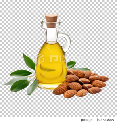 Organic Almond Oil Bottle and Nuts 108783009