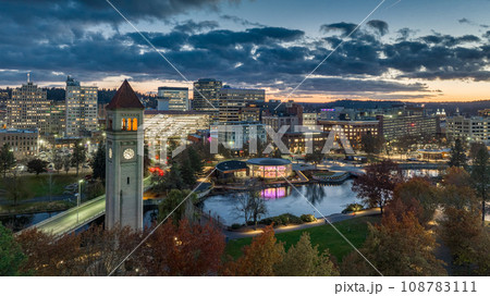 spokane sunset downtown tower main street spokane sunset downtown tower main street 108783111