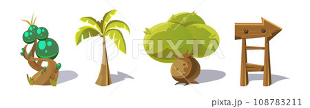 Nature Game Landscape Object and Elements Vector Set 108783211
