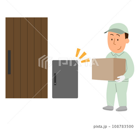 家に荷物を届ける配達員の男性1と宅配ボックス  108783500