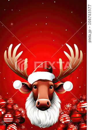 Festive Reindeer: Horned Elk in Santa Claus Hat for Creative Projects - Generative AI 108783577