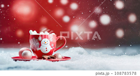 Savor the Season: Red Cup with marshmallow and Delicious Sweets - Generative AI 108783578