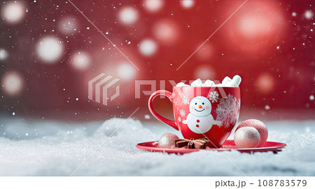 Delicious Winter Comfort: marshmallow and Sweets With a Red Cup - Generative AI 108783579