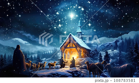 Animated Nativity Scene: Jesus's Birth - Generative AI 108783581