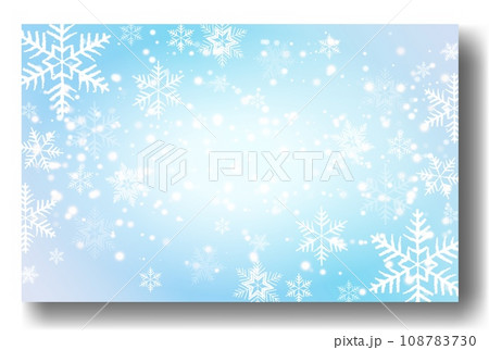 Cute falling snow flakes illustration. Wintertime speck frozen granules. Snowfall sky white teal blue wallpaper. Scattered snowflakes december theme. Snow hurricane landscape 108783730