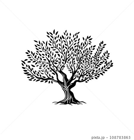 Olive tree isolated silhouette icon. Agriculture company, environment and ecology symbol. Vegetarian and mediterranean food vector sign, farm eco or organic product production emblem with olive tree 108783863