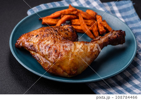 Delicious grilled chicken leg or quarter with salt and spices 108784466