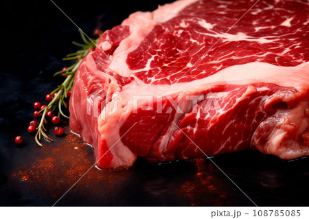 Raw veal beef meat steaks like chateau mignon, t-bonnet, tomahawk, striploin, tenderloin, tenderloin, new york steak. 108785085