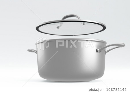 Stainless steel cooker with lid and chrome cookware on white background Stainless steel cooker with lid and chrome cookware on white background 108785143