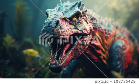 An image of a dinosaur in the jungle, AI An image of a dinosaur in the jungle, AI 108785428