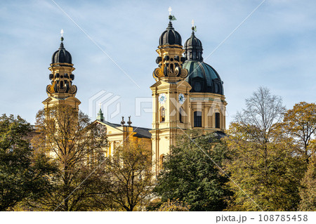 Autumn view of the Theatine Church of St. Cajetan in Munich, Germany 108785458