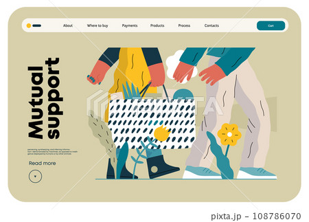 Mutual Support: Helping carry a heavy bag -modern flat vector concept illustration of a woman carrying shopping bag being assisted by man. Metaphor of voluntary, collaborative exchanges of services Mutual Support: Helping carry a heavy bag -modern flat vector concept illustration of a woman carrying shopping bag being assisted by man. Metaphor of voluntary, collaborative exchanges of services 108786070