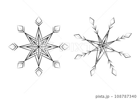 Set of 2 different carved snowflakes. Wintertime isolated design elements for many various uses Set of 2 different carved snowflakes. Wintertime isolated design elements for many various uses 108787340